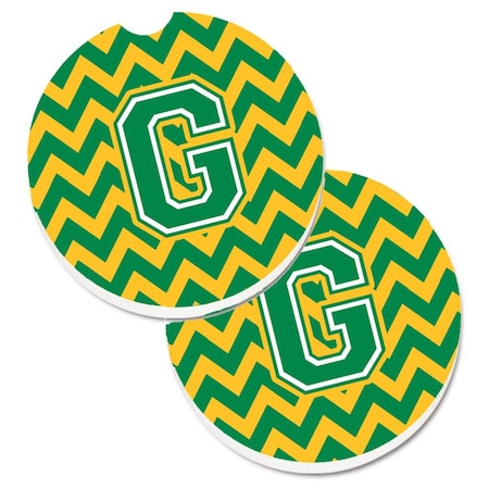 Carolines Treasures Letter G Chevron Green and Gold Set of 2 Cup Holder Car Coaster CJ1059-GCARC